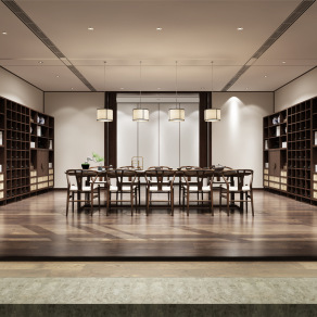 新中式禅意品茶室 桌椅 茶具 艺术吊灯